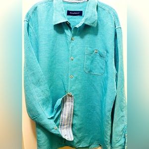Tommy Bahama Long Sleeve Button Down Aqua Linen Men’s Shirt~ Size XL